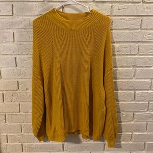 Textured Mock-Neck Blouson-Sleeve Sweater